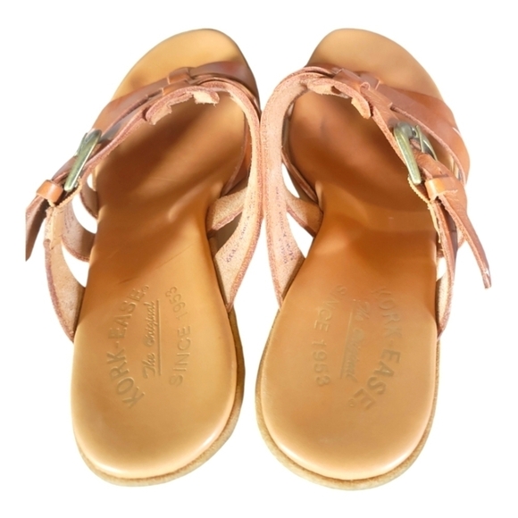 Kork-Ease Ava Tan  Buckle Stacked Heels Saddle Leather Platform Sandals 9/40.5 - Picture 5 of 12